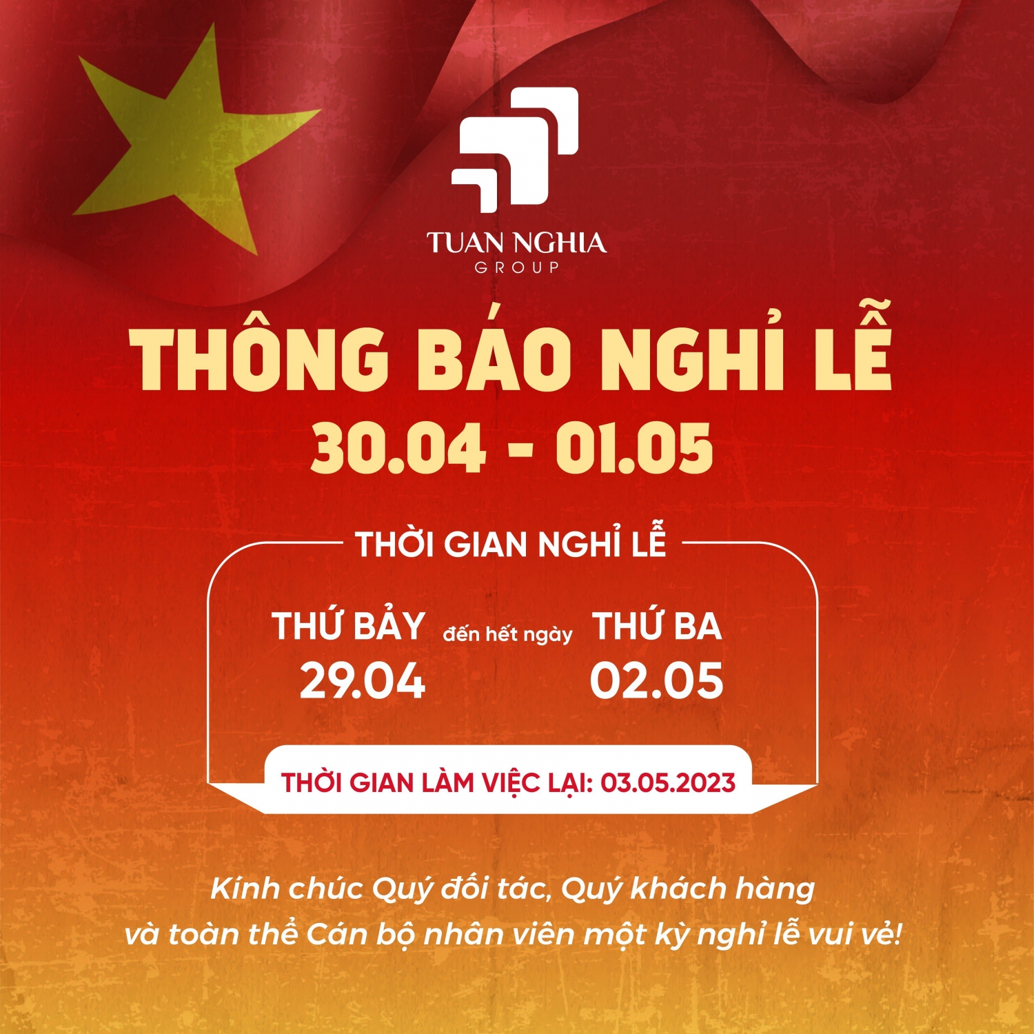 Thông báo Lịch nghỉ lễ 30/4 - 1/5 - Giỗ tổ Hùng Vương